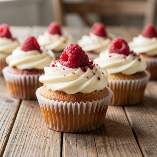 Cupcakes with White Chocolate and Raspberry Frosting