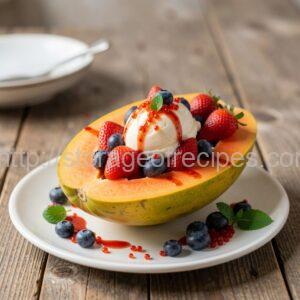 Papaya and Strawberries with Sea Buckthorn Sauce