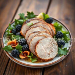 Pork with Blackberries and Salad Greens