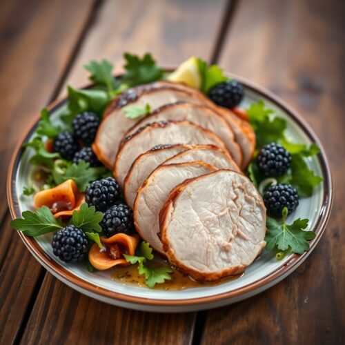 2502 Pork with Blackberries and Salad Greens