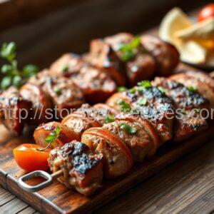 Pork and Lamb Skewers with Vegetables