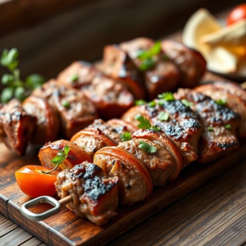 256 Pork and Lamb Skewers with Vegetables