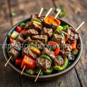 Grilled Vegetables with Lamb Kebabs