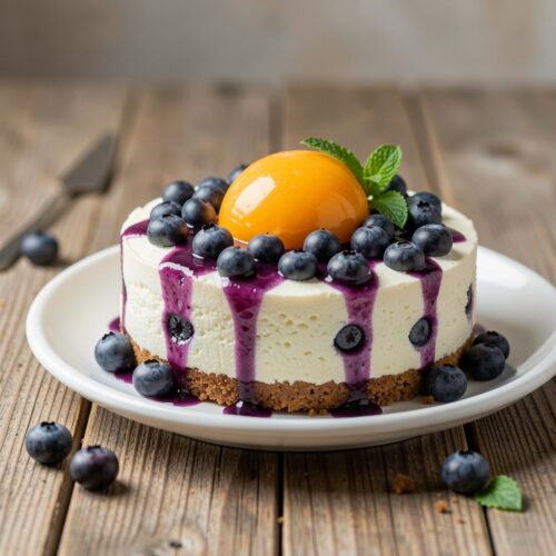 Vegan Blueberry Cheesecake with Apricot Sorbet