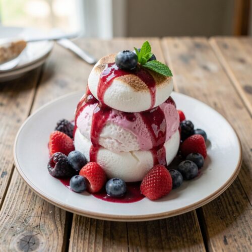 Frozen Dessert with Berries, Almonds, and Marshmallow