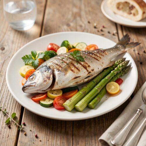 525 Grilled Sea Bass with Vegetables