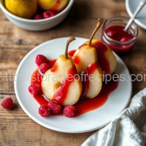 Honeyed Pears in Raspberry Sauce