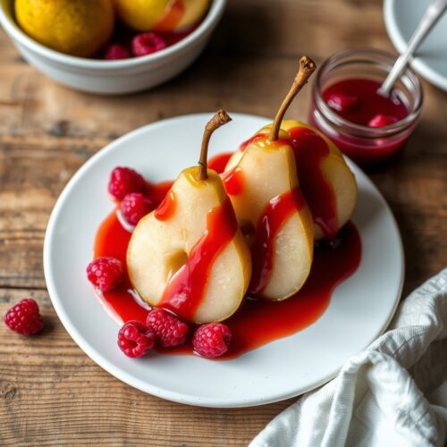 570 Honeyed Pears in Raspberry Sauce