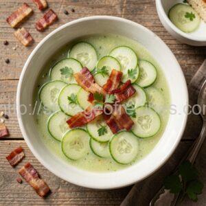 Chilled Melon and Cucumber Soup with Bacon