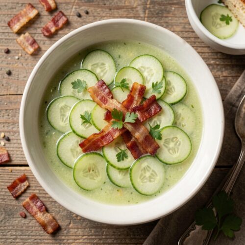 912 Chilled Melon and Cucumber Soup with Bacon