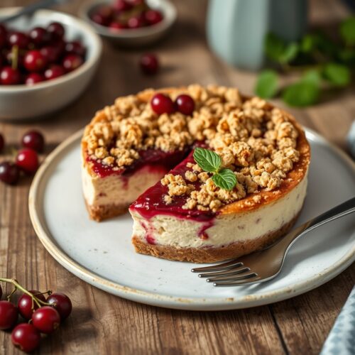 Red Currant Cheesecake with Shortbread Crumble
