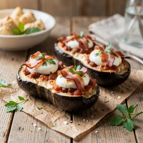 Eggplant Appetizer with Mozzarella and Bacon