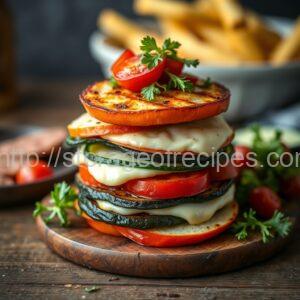 Greek Vegetable Mini-Stacks with Mushroom Cheese