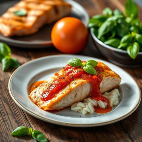Salmon Fillet with Green Tomato Sauce