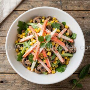 "Chudesny" Salad with Crab Sticks and Mushrooms