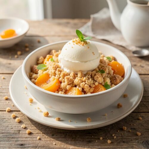16111 Apricots Under a Crisp Crumble with Ice Cream
