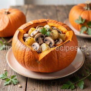 Pumpkin Baked with Button Mushrooms and Potatoes