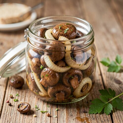 Marinated Button Mushrooms with Onion and Spices