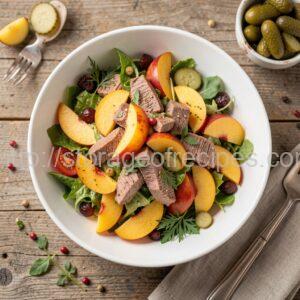 Meat Salad with Pickles and Peaches