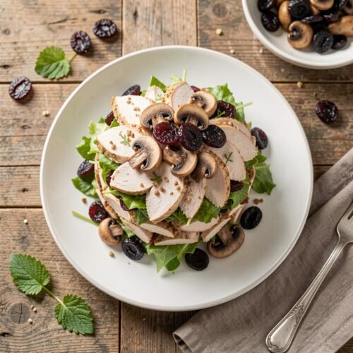 Mushroom Salad with Chicken and Prunes