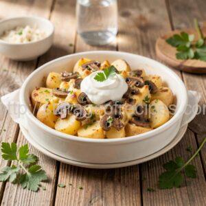 Salt-Cured Mushrooms Baked with Potatoes in Sour Cream