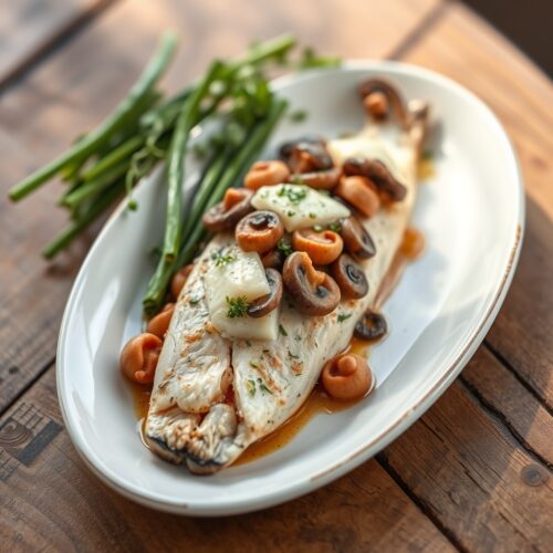 12547 Fish Baked with Mushrooms and Cheese