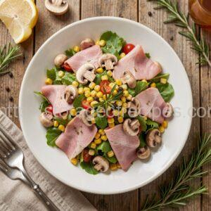 "Festive" Salad with Turkey Ham and Mushrooms