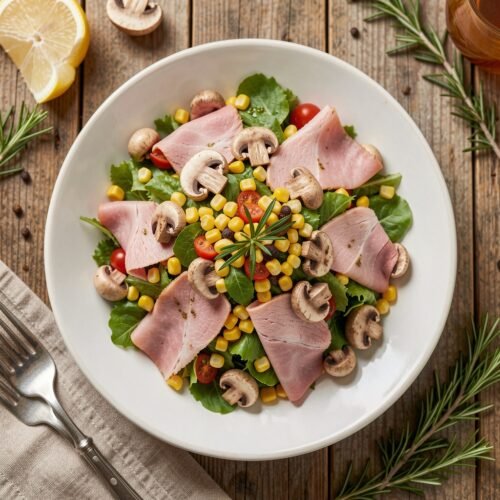 "Festive" Salad with Turkey Ham and Mushrooms