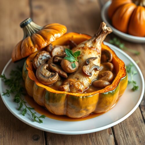 Chicken and Chanterelle Pot Roast Baked in a Pumpkin