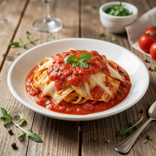 Chopped Cabbage with Vegetable Mince in Tomato Sauce (Canned)