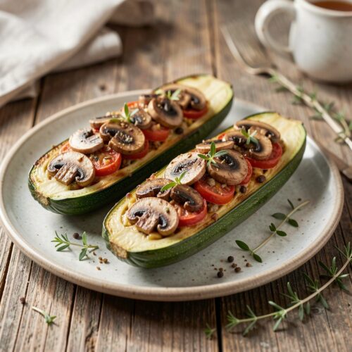 Zucchini Boats Baked with Mushrooms and Vegetables