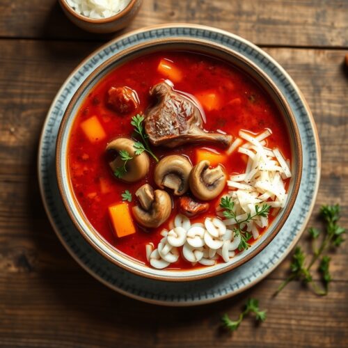 Borscht with Duck and Mushrooms