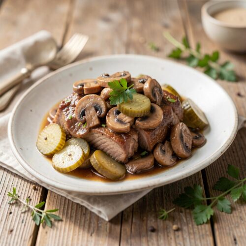Pork in Mushroom and Pickle Sauce