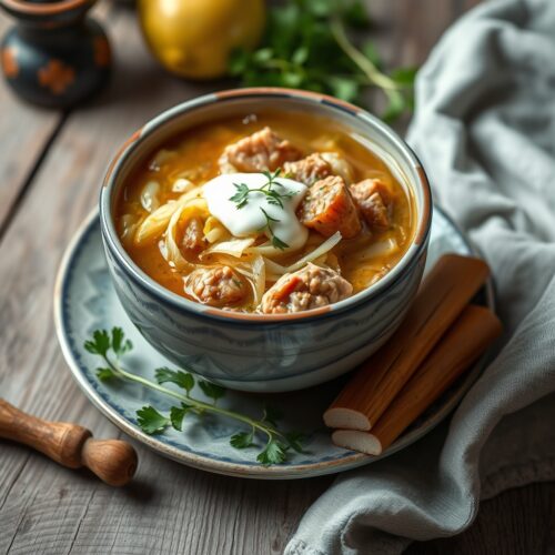 Ukrainian Sauerkraut Soup (Kapustnyak) with Pork and Millet