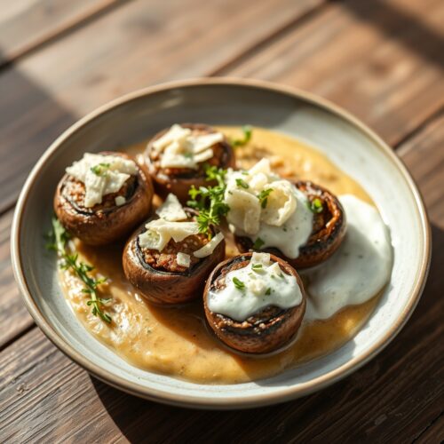 Mushrooms in Sour Cream, Baked with Cheese