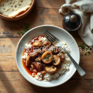 Beef Borscht with Rice and Button Mushrooms