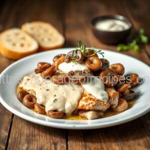 Oven-Baked Chicken with Mushrooms under Mayonnaise