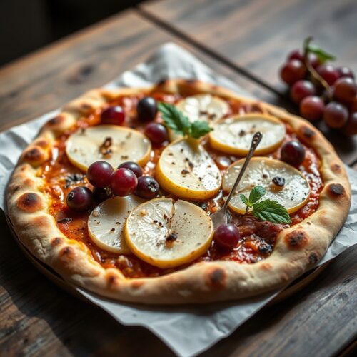 Pizza with Pear, Ricotta, and Grapes