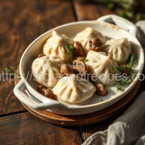 Mushroom Dumplings Baked in Sour Cream